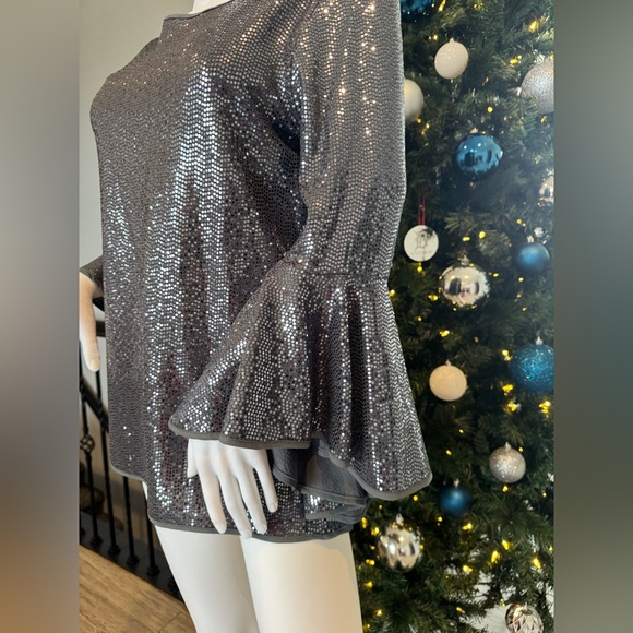 Silver Sequin Bell Sleeve Top - Picture 3 of 16